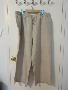Women’s Beige Linen-Blend Drawstring Pants